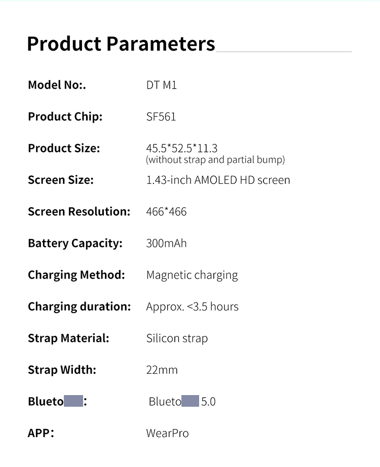 DT M1 Product parameters